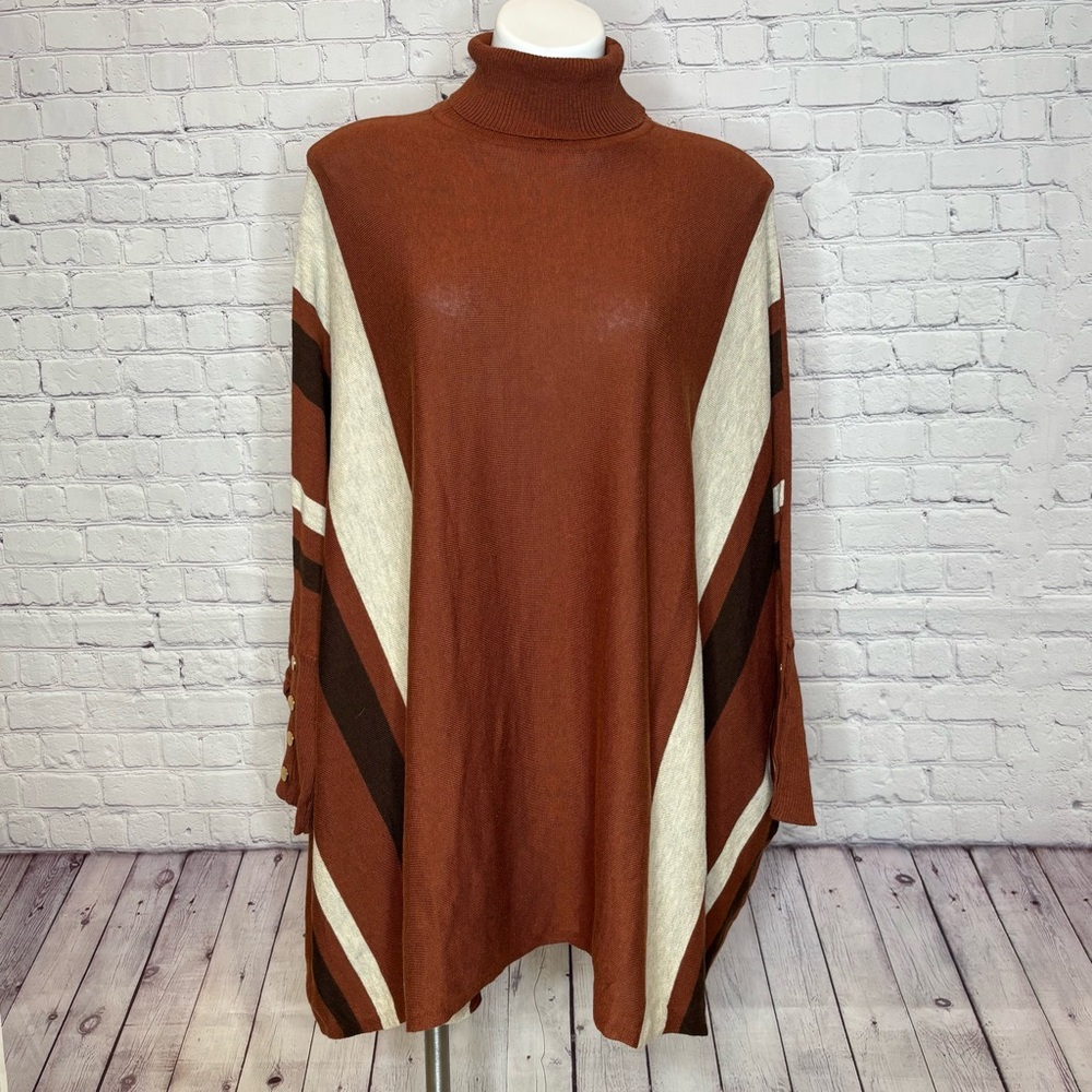 New York & Company Brown and Cream Dolman Sleeve Turtleneck Sweater Size XL